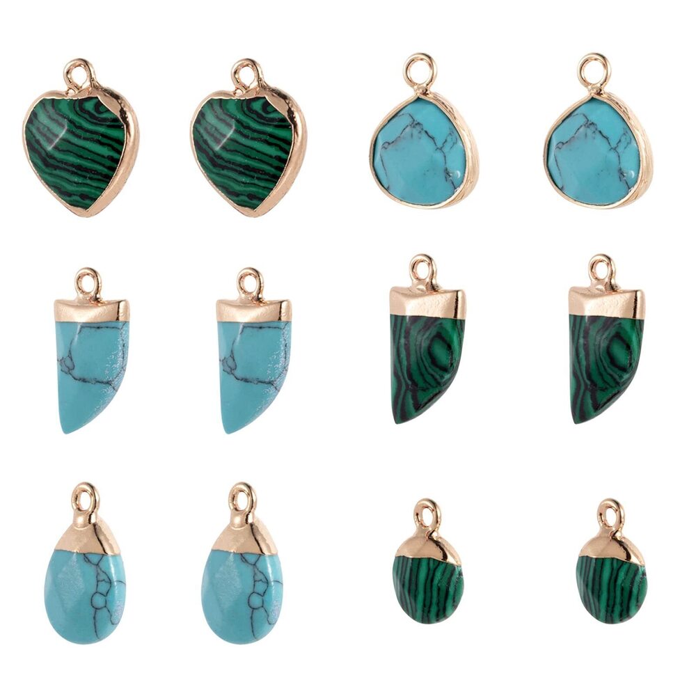 7044 12pcs Natural Malachite Turquoise Gemstone Charms Irregular Stone